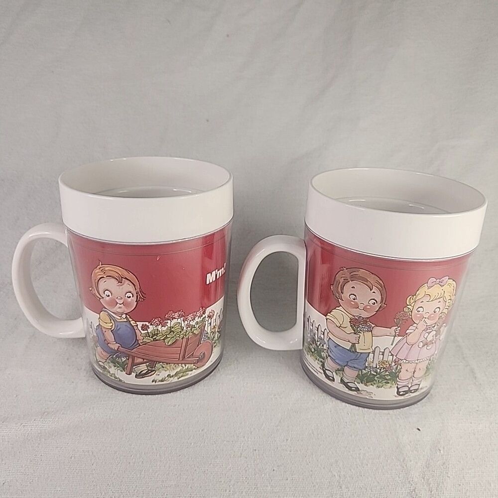 Mug Campbell Soup Coffee Insulated Cup M'm M'm Good Thermo-Serv VTG New Set Of 2